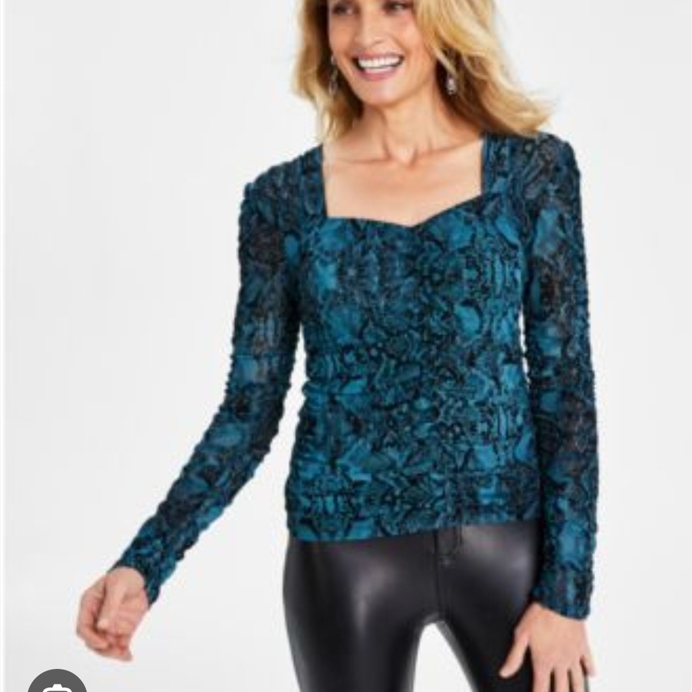 INC Snakeskin Mesh Long Sleeve Top